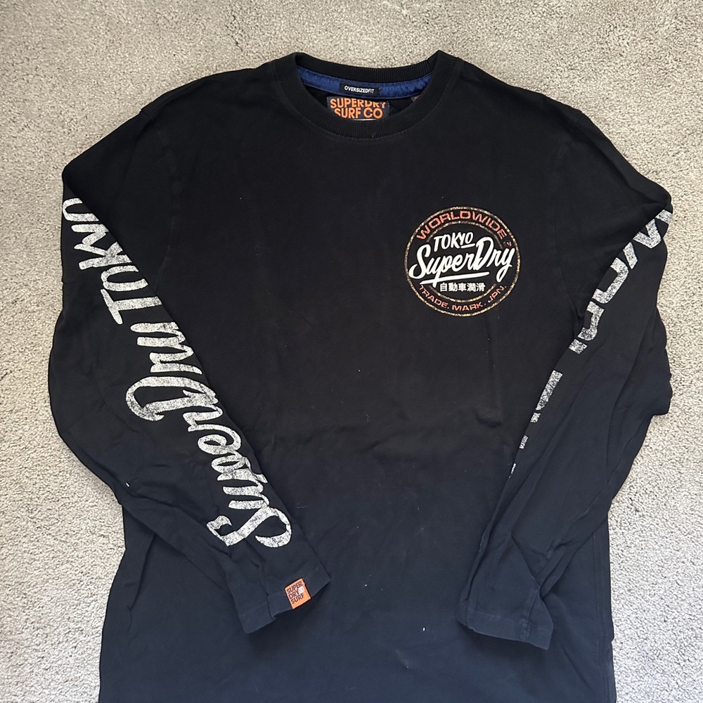 Superdry Black Long Sleeve Tee with Signature Branding